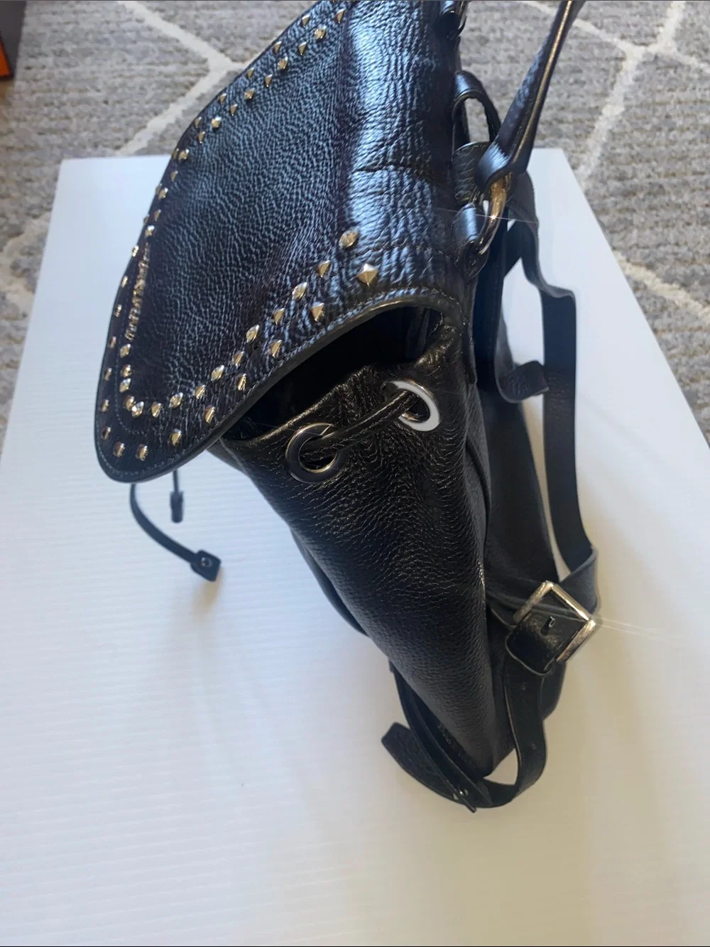 Michael Kors Riley Black Pebbled Leather Studded Backpack. - Picture 7 of 14